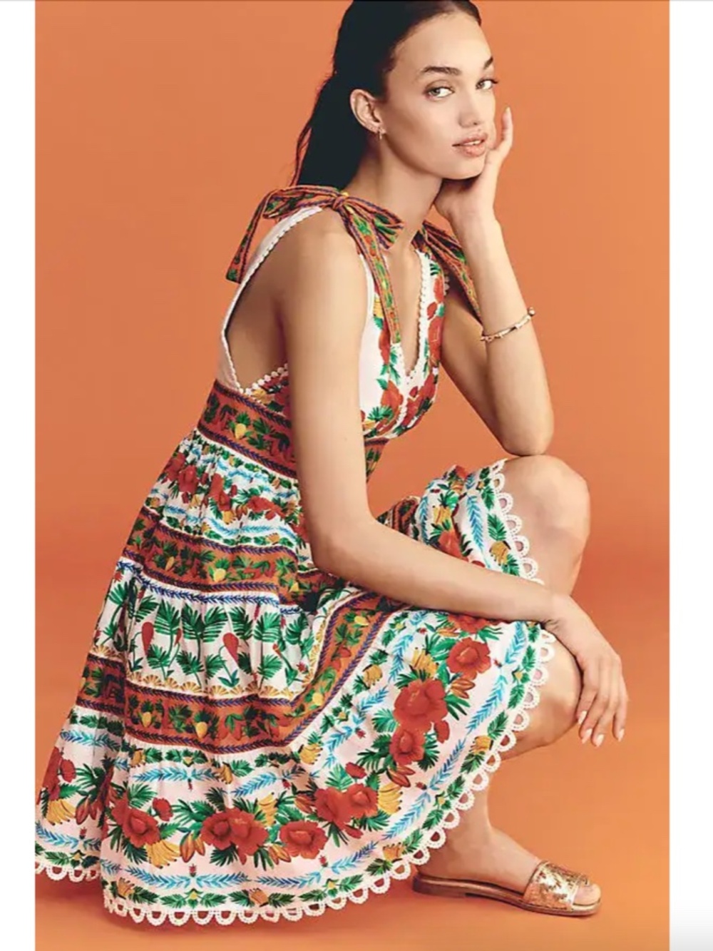 Farm Rio x Anthropologie V-neck Tiered Mini Dress Women's Size Small - Picture 3 of 16